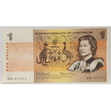 AUSTRALIA 1966 . ONE 1 DOLLAR BANKNOTE . COOMBS/WILSON . FIRST PREFIX AAA
